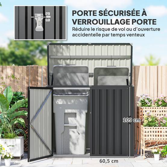Cache Poubelle Extérieur 1,2 m² pour 2 Poubelles Double Porte à Serrures 150 x 80 x 117 cm - Image 7