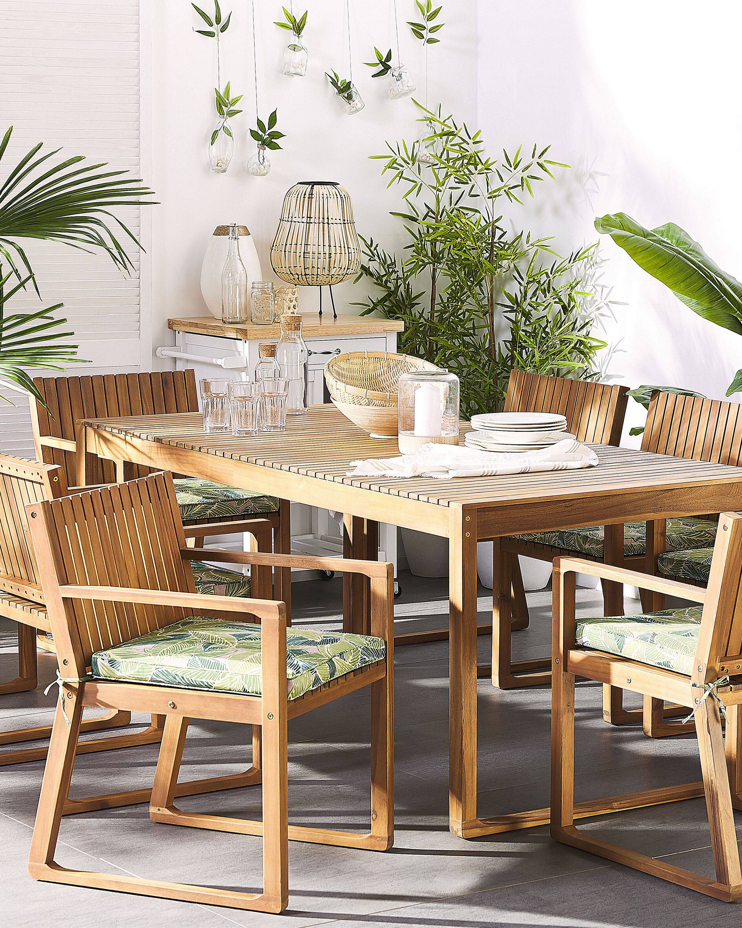 Beliani - 8 Chaises de Jardin ou Terrasse en Bois d'Acacia Résistant avec Coussins Verts et Beiges Matières Durables Confort d'Assise Optimal Beliani - Image 2