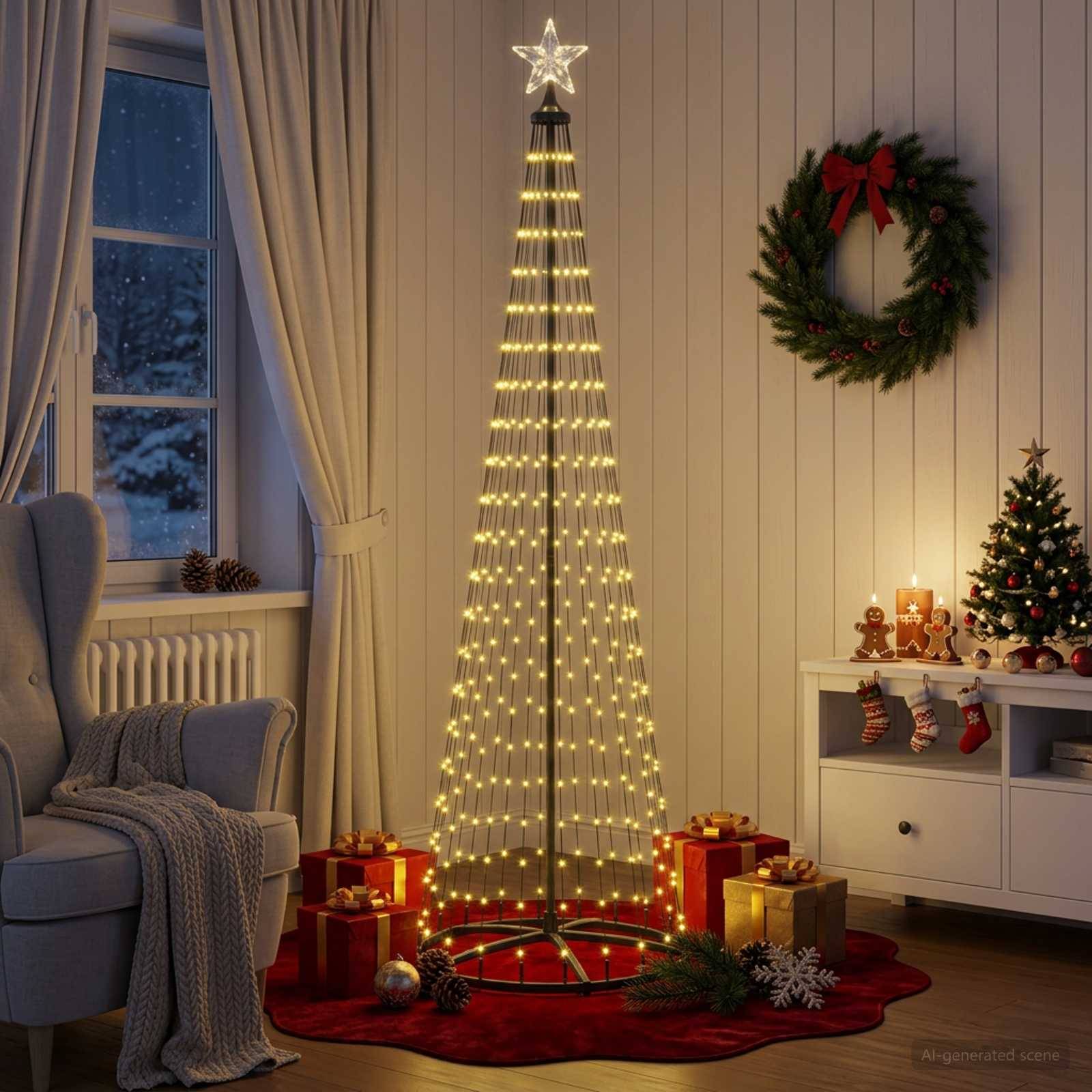 Vidaxl - Sapin cône lumineux LED 250 cm 470 LED Blanc chaud Acier Blanc vidaXL 42050812 - Image 4