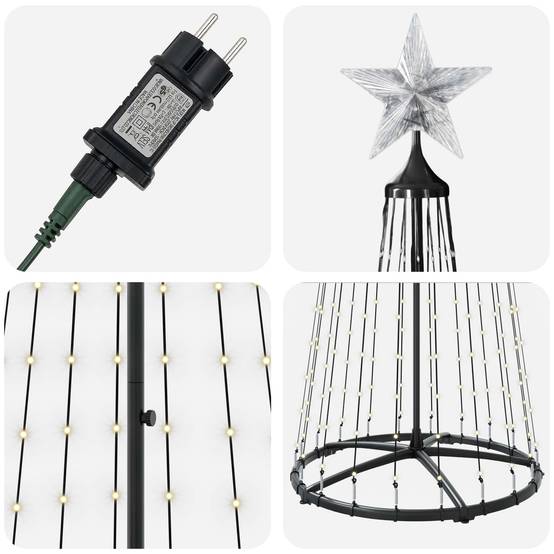 Vidaxl - Sapin cône lumineux LED 250 cm 470 LED Blanc chaud Acier Blanc vidaXL 42050812 - Image 6