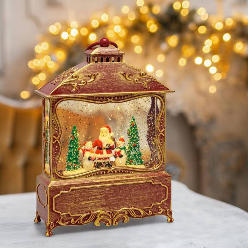 Lotti - Lanterne Plate GLITTER LED avec père noël H30cm Rouge Antique Lotti - Image 4