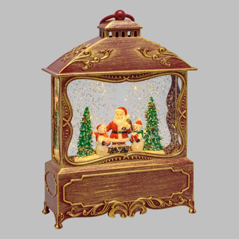 Lotti - Lanterne Plate GLITTER LED avec père noël H30cm Rouge Antique Lotti - Image 3