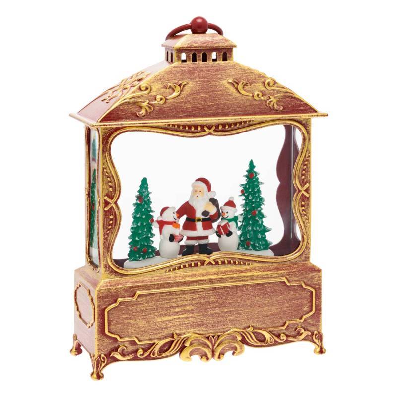 Lotti - Lanterne Plate GLITTER LED avec père noël H30cm Rouge Antique Lotti - Image 1