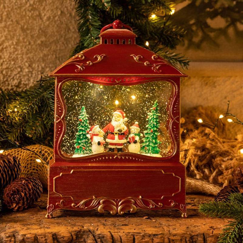 Lotti - Lanterne Plate GLITTER LED avec père noël H30cm Rouge Antique Lotti - Image 8