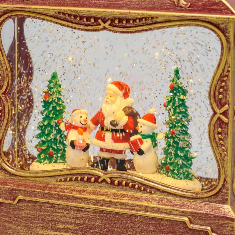 Lotti - Lanterne Plate GLITTER LED avec père noël H30cm Rouge Antique Lotti - Image 5