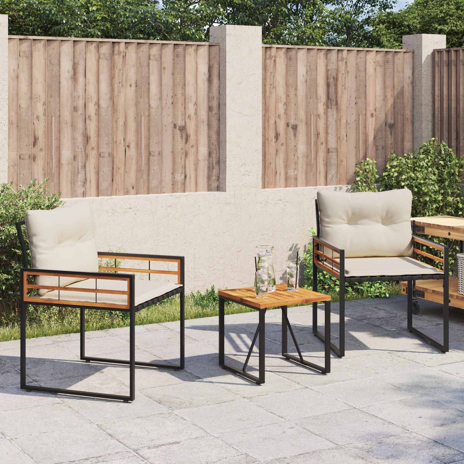 ComfortXL - Petit Salon de Jardin 3 Pcs Acacia Massif & Acier Laqué Coussins Inclus pour Balcon ou Véranda Crème – ComfortXL Outdoor Living - Image 1