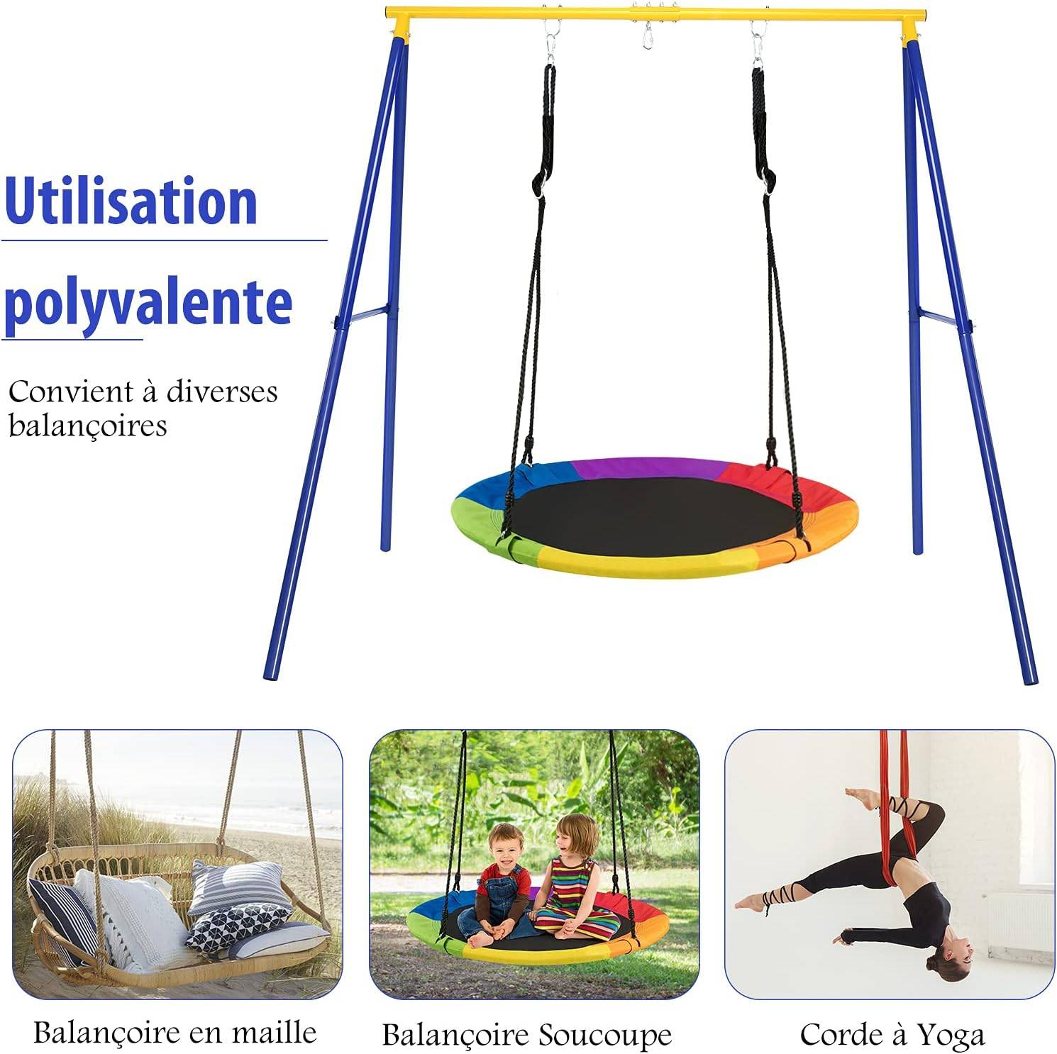 Portique de balançoire charge 250kg avec 2 méthodes de fixation piquets d'ancrage 194x180x180cm - Image 3