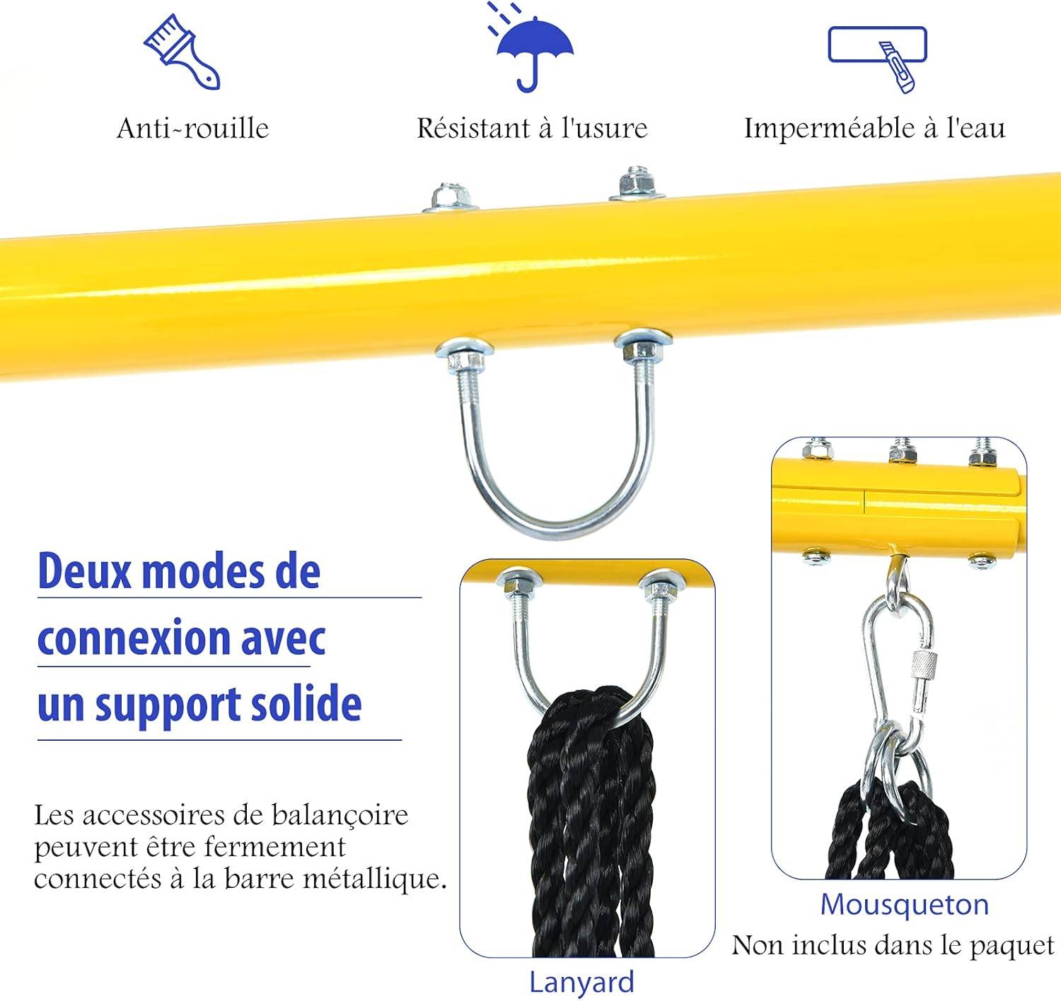 Portique de balançoire charge 250kg avec 2 méthodes de fixation piquets d'ancrage 194x180x180cm - Image 2