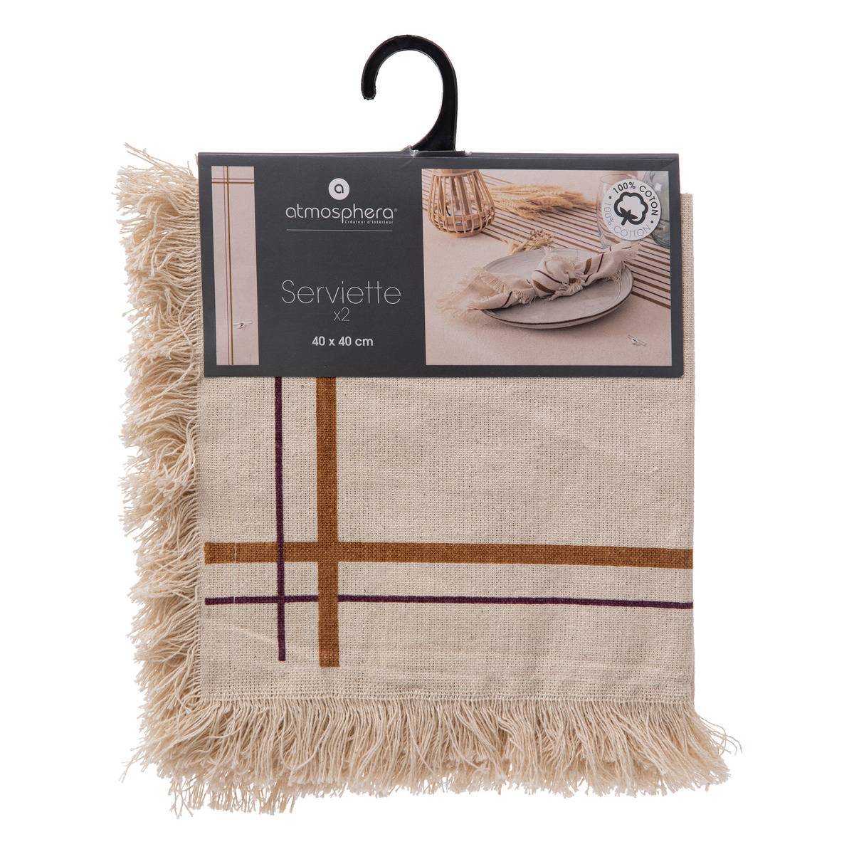 Atmosphera - Lot de 2 serviettes de table "Ray" 40x40cm beige - Atmosphera Créateur d'intérieur - Image 2