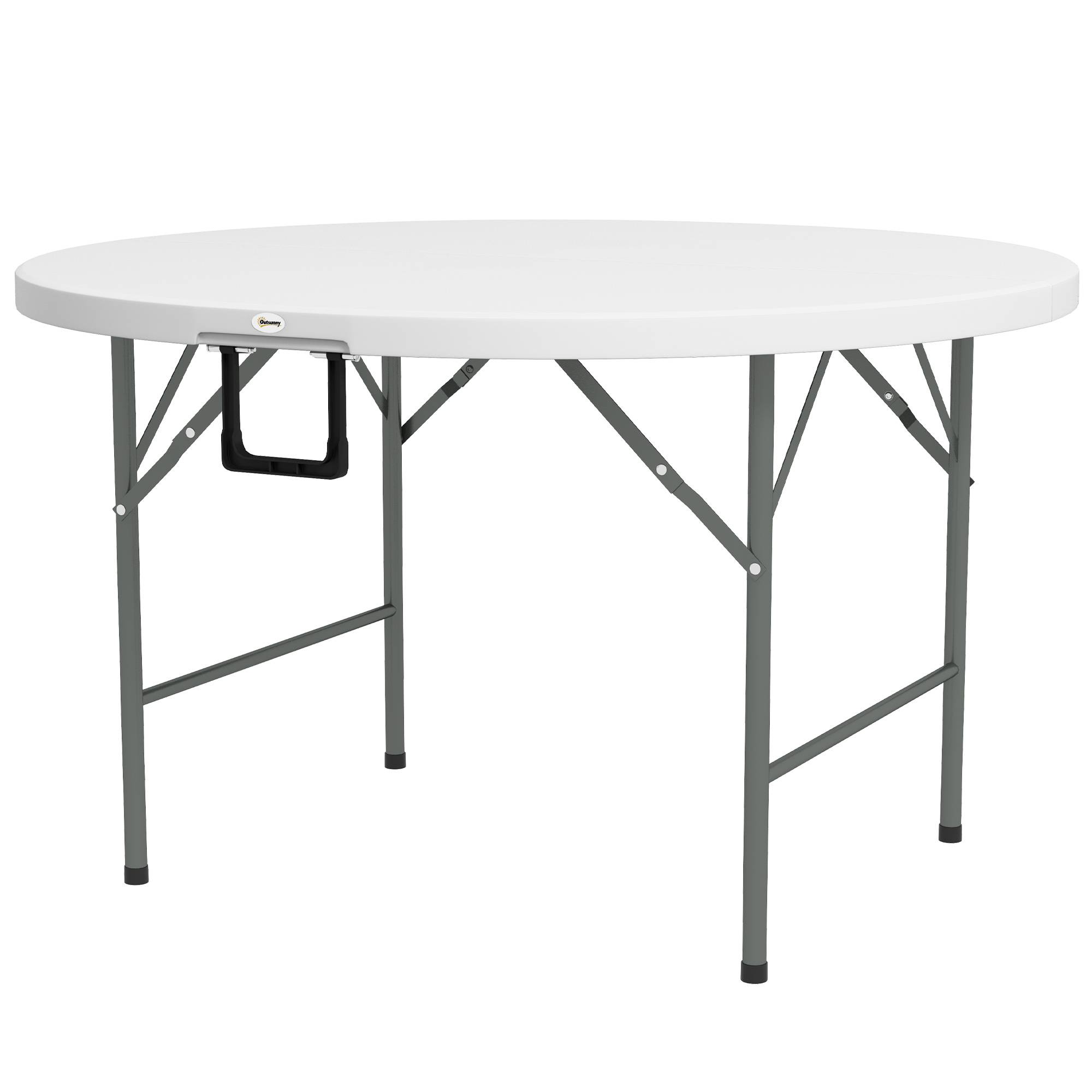 Table pliante de jardin et de camping, en acier et PEHD, Ø 122 x 73 cm, grise et blanche - Image 2
