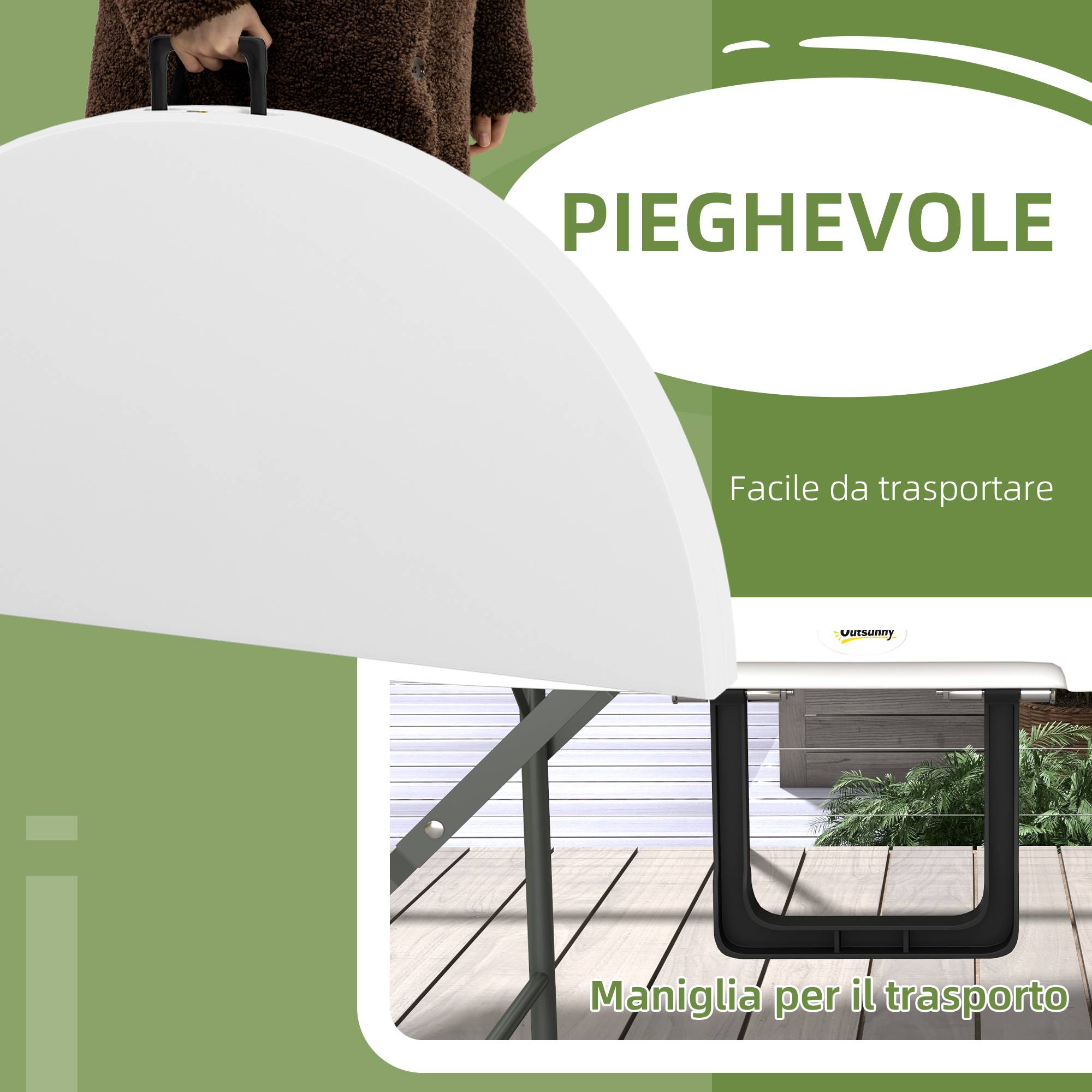 Table pliante de jardin et de camping, en acier et PEHD, Ø 122 x 73 cm, grise et blanche - Image 6