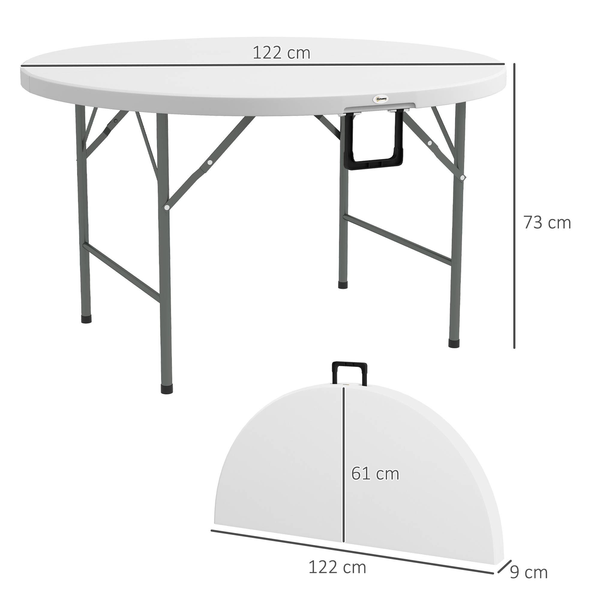 Table pliante de jardin et de camping, en acier et PEHD, Ø 122 x 73 cm, grise et blanche - Image 5