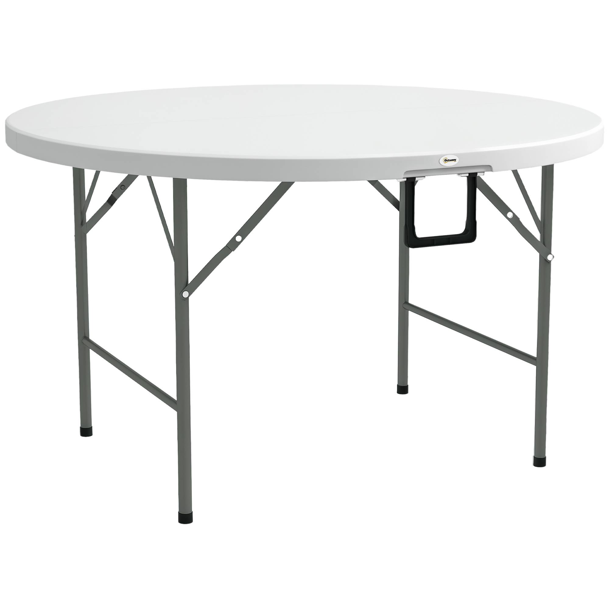 Table pliante de jardin et de camping, en acier et PEHD, Ø 122 x 73 cm, grise et blanche - Image 1