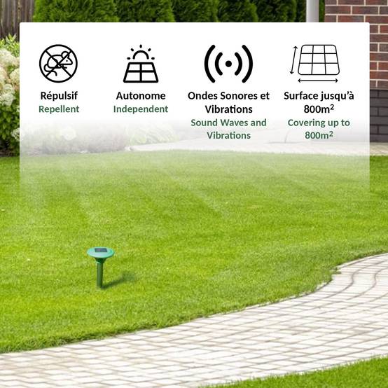 Chasse taupes solaire FISHTEC Vibrations et sons Répulsif rongeurs jardin - Image 3