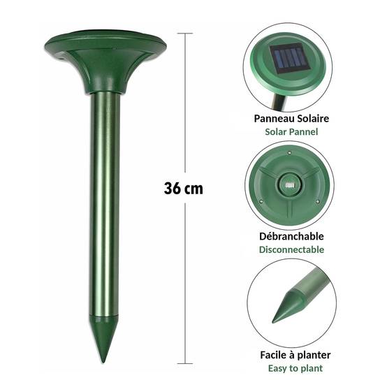 Chasse taupes solaire FISHTEC Vibrations et sons Répulsif rongeurs jardin - Image 7