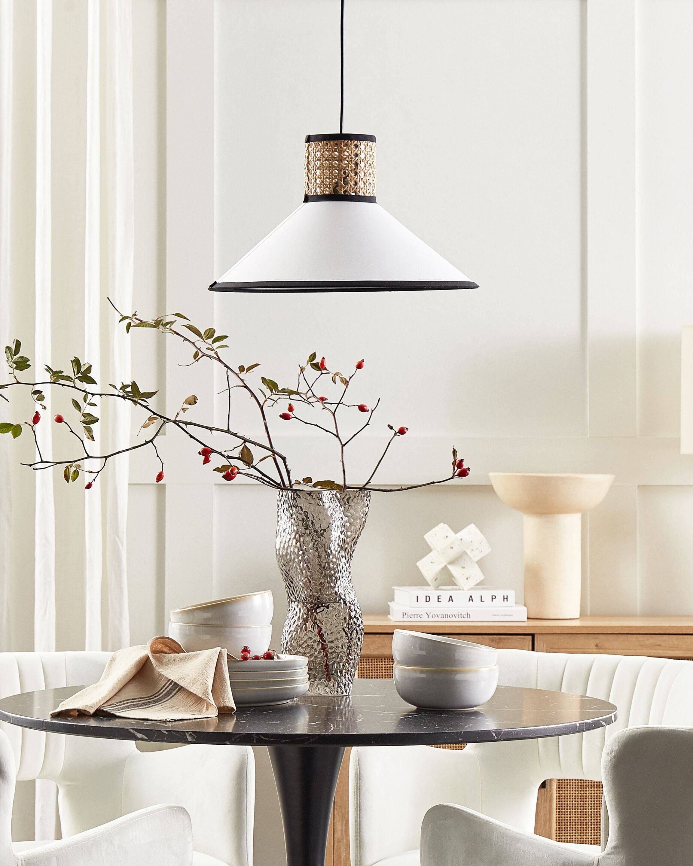 Beliani - Lampe suspension Tissu Blanc MANTUA - 40x40x188- Beliani - Image 1
