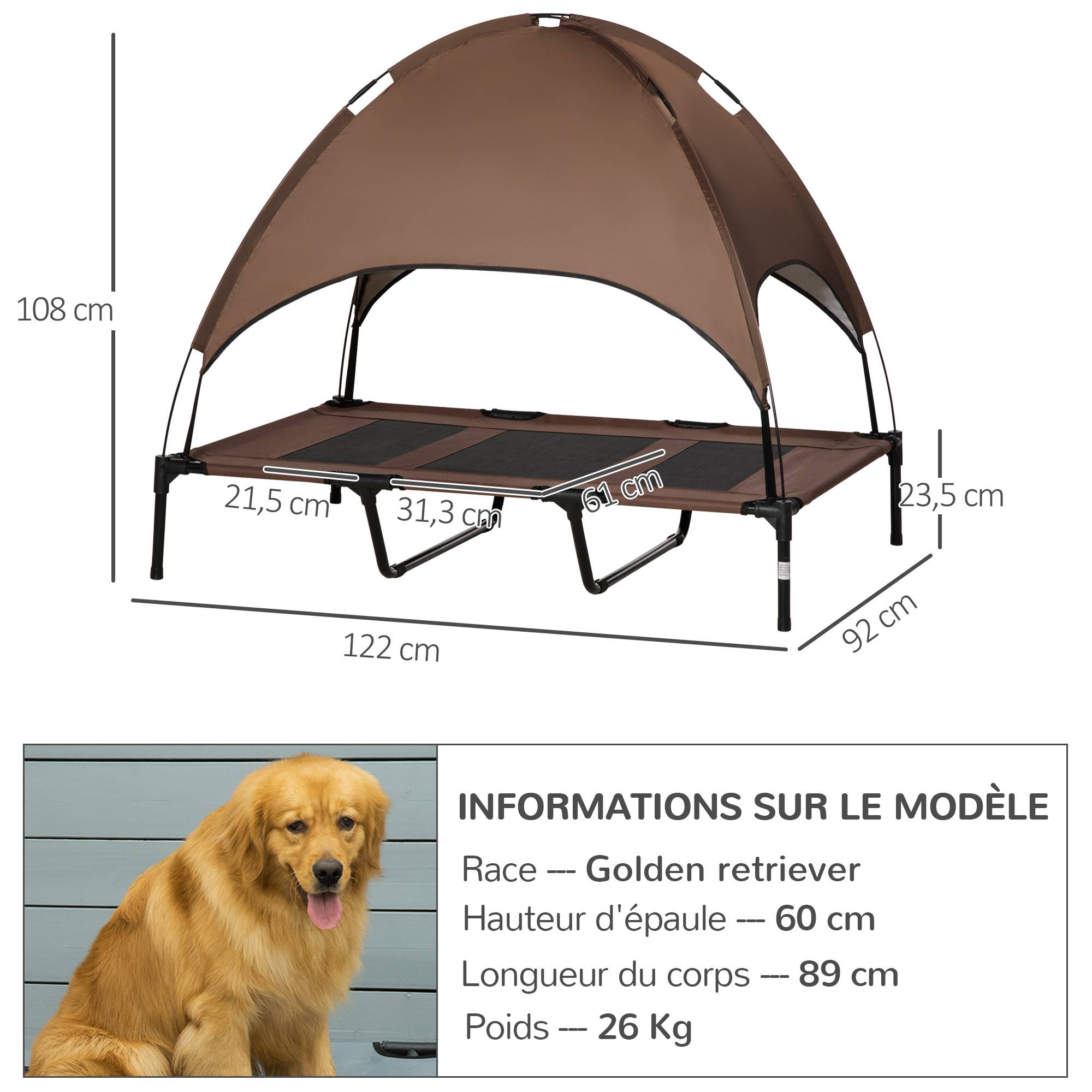 Lit pour chien acier marron noir 309.88 x 233.68 x 274.32 cm - PANGIVO - Image 5