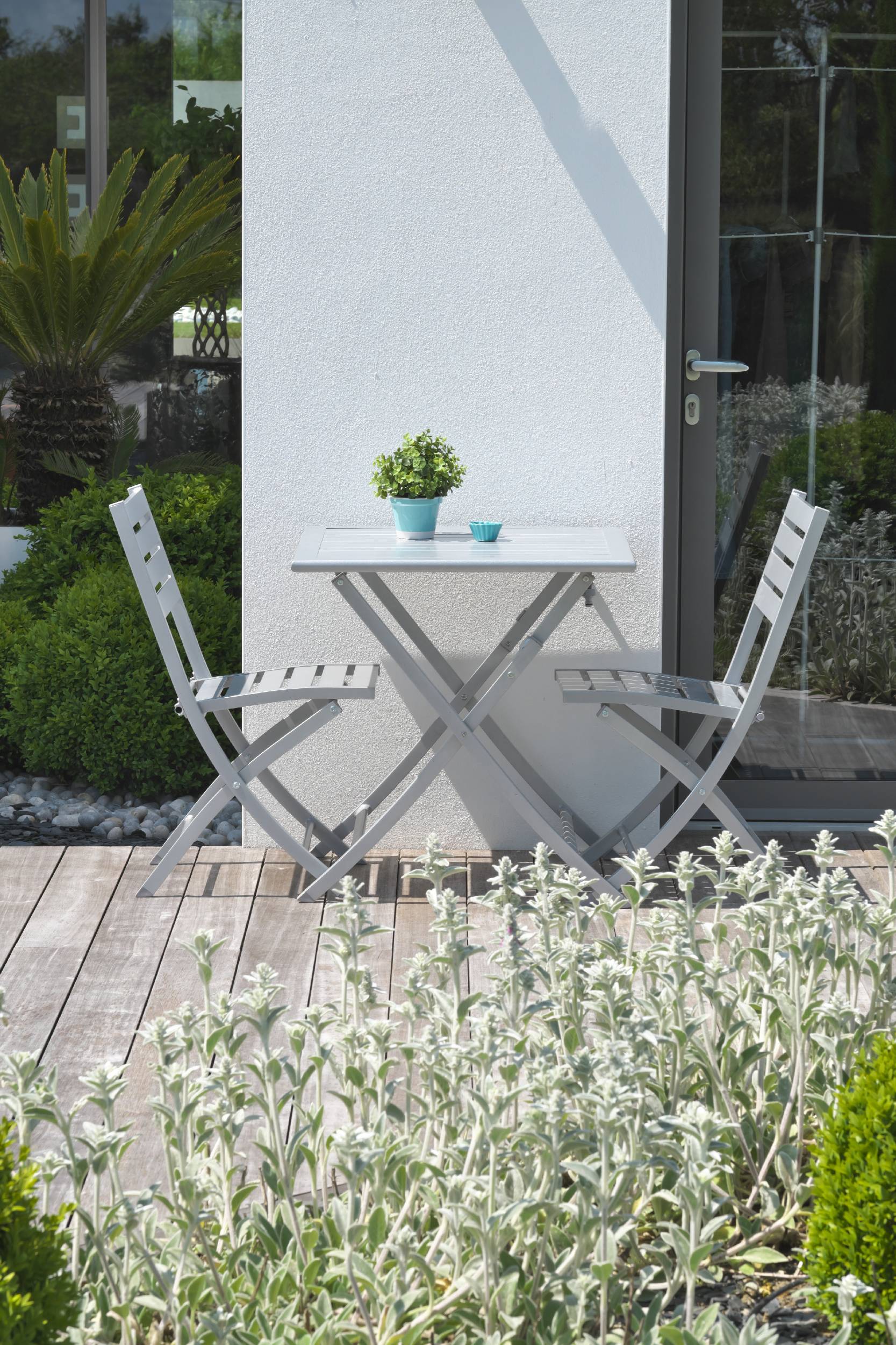 City Garden - Ensemble repas de jardin carré 2 places en aluminium - Gris clair - MARIUS - Image 1