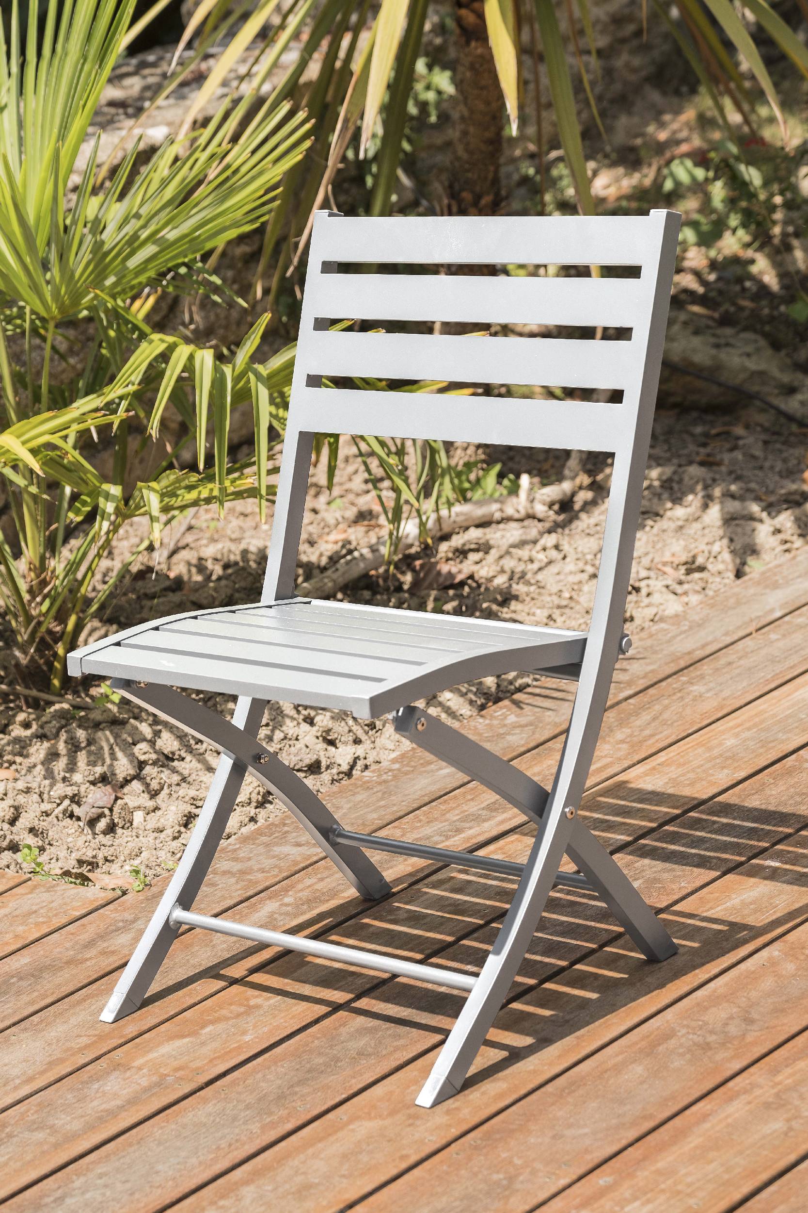 City Garden - Ensemble repas de jardin carré 2 places en aluminium - Gris clair - MARIUS - Image 2