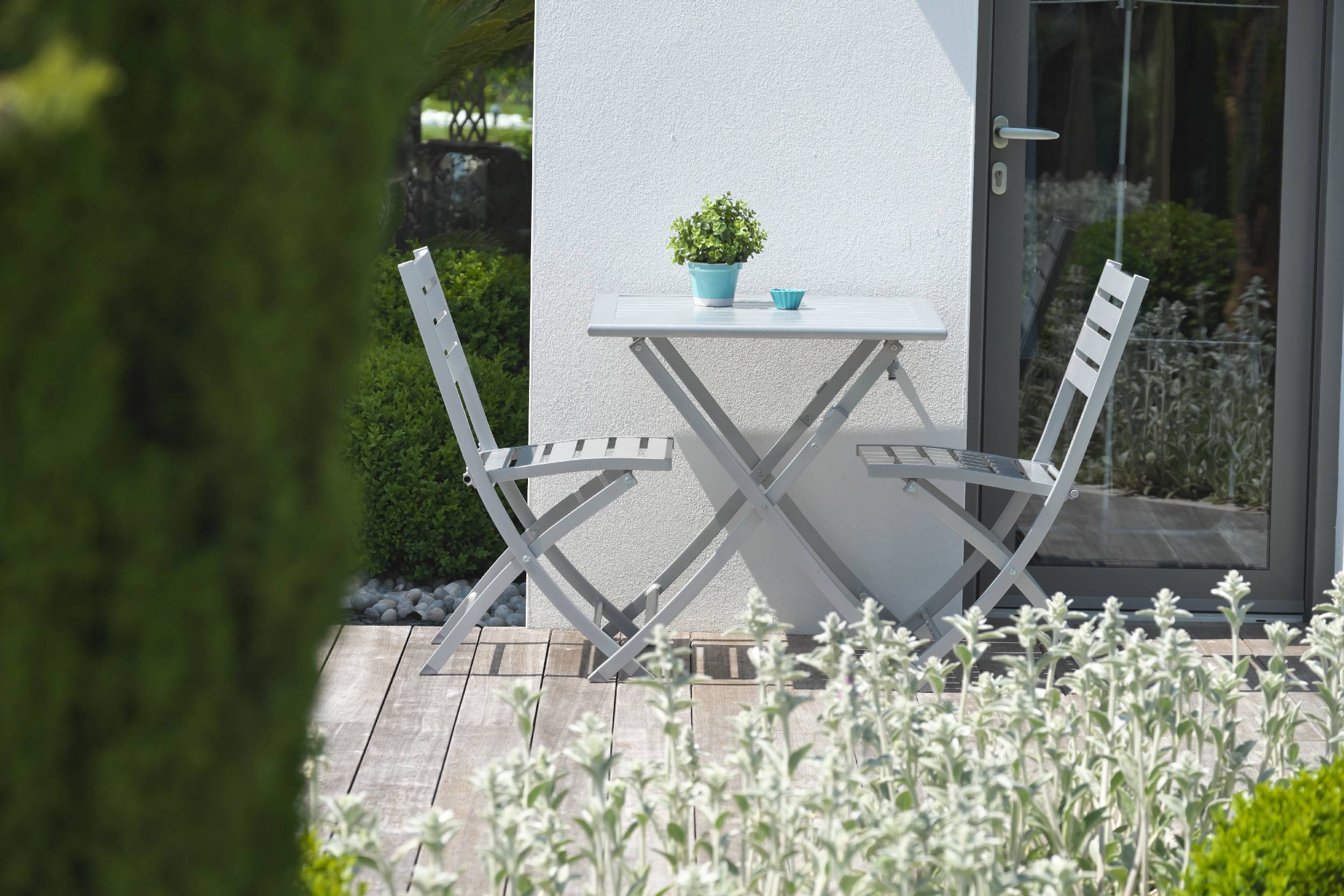 City Garden - Ensemble repas de jardin carré 2 places en aluminium - Gris clair - MARIUS - Image 4