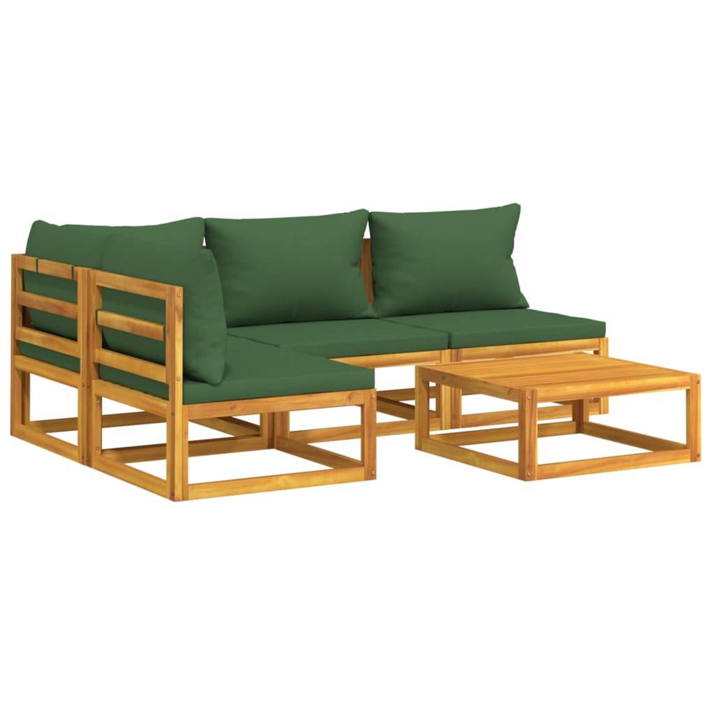 Helloshop26 - Salon de jardin meuble d'extérieur ensemble de mobilier 5 pièces avec coussins vert bois massif - Image 1