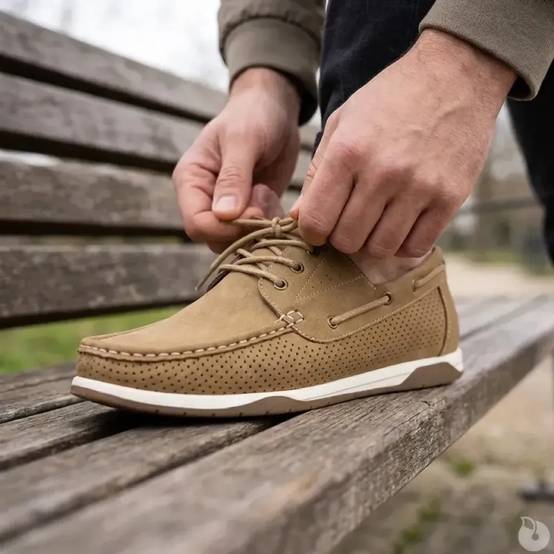 Chaussures bateau homme en synthétique camel - Tige basse - Image 4