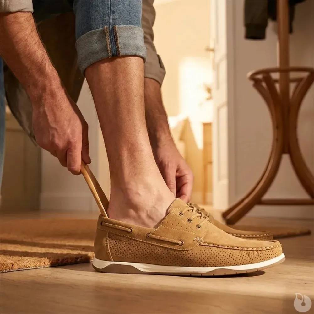 Chaussures bateau homme en synthétique camel - Tige basse - Image 7