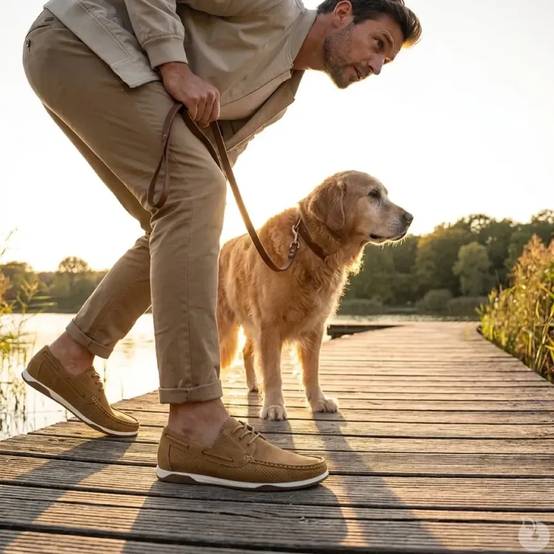 Chaussures bateau homme en synthétique camel - Tige basse - Image 6