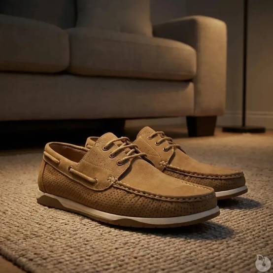 Chaussures bateau homme en synthétique camel - Tige basse - Image 1