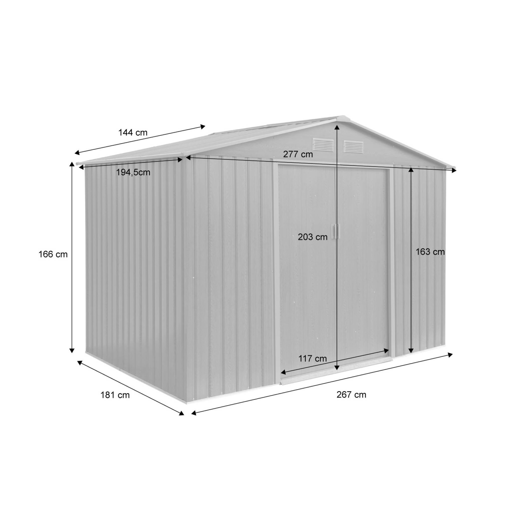 sweeek - Abri de jardin en métal - FERRAIN 5.29m² bois grisé - Cabane à outils avec deux grandes portes coulissantes. kit de fixation sol inclus. | sweeek - Image 4