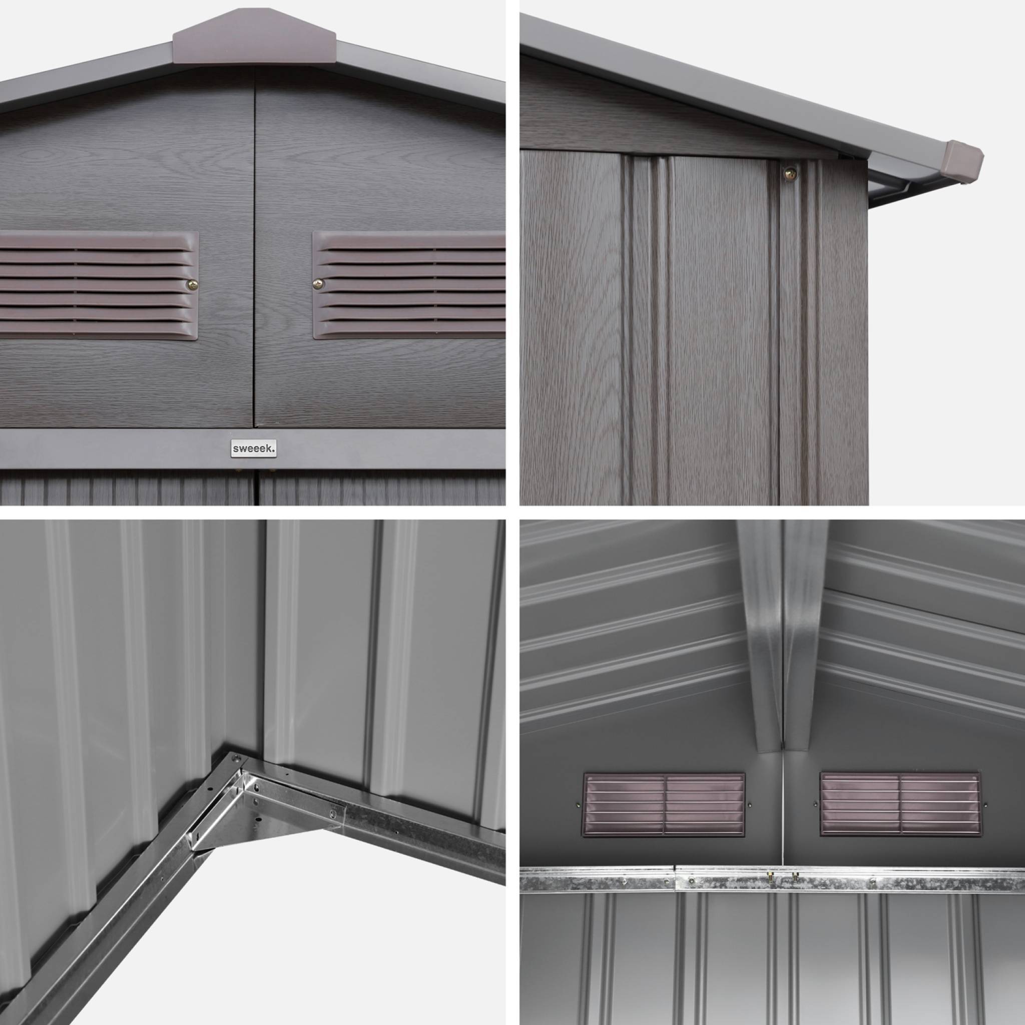 sweeek - Abri de jardin en métal - FERRAIN 5.29m² bois grisé - Cabane à outils avec deux grandes portes coulissantes. kit de fixation sol inclus. | sweeek - Image 6