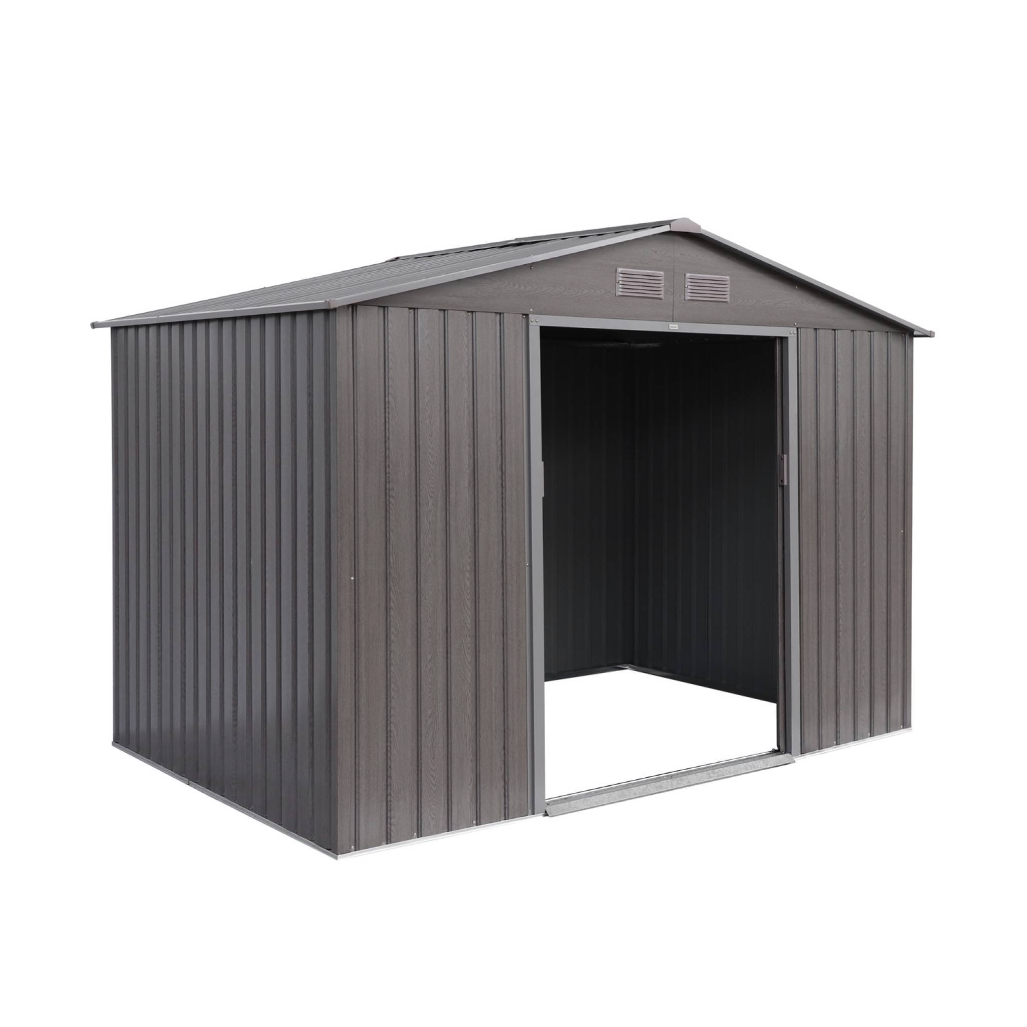 sweeek - Abri de jardin en métal - FERRAIN 5.29m² bois grisé - Cabane à outils avec deux grandes portes coulissantes. kit de fixation sol inclus. | sweeek - Image 3