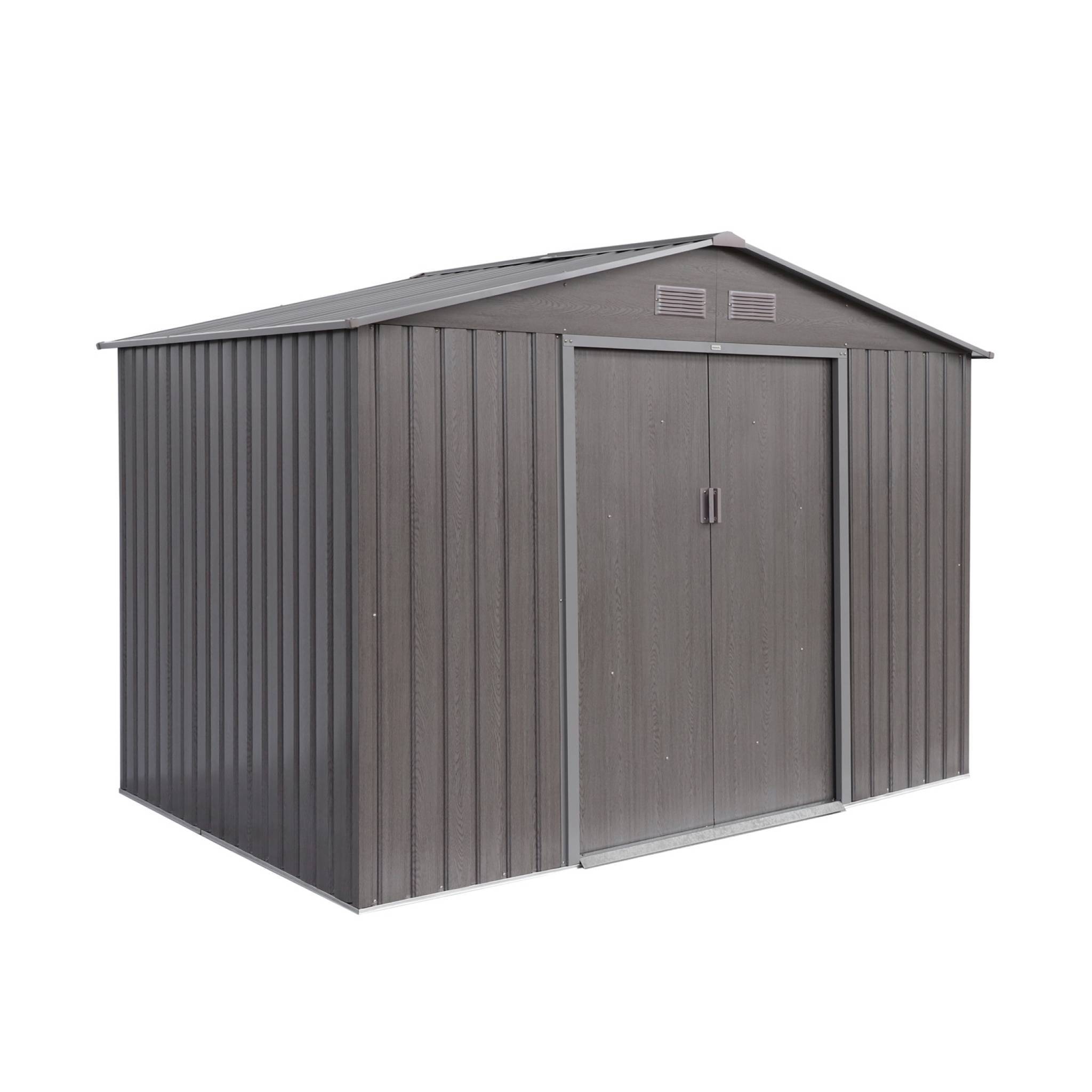 sweeek - Abri de jardin en métal - FERRAIN 5.29m² bois grisé - Cabane à outils avec deux grandes portes coulissantes. kit de fixation sol inclus. | sweeek - Image 1