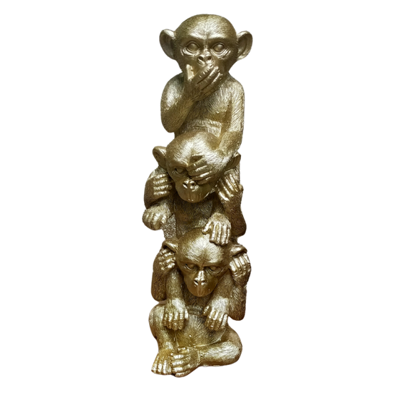 Singes en résine dorés 9 x 9 x 30 cm Chemin de campagne