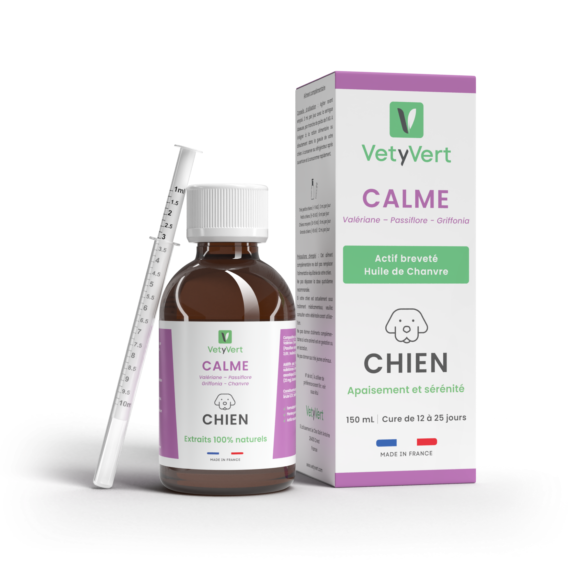 Complément alimentaire vétérinaire - Calme (anti-stress) chien 150 mL - VetyVert - Image 1