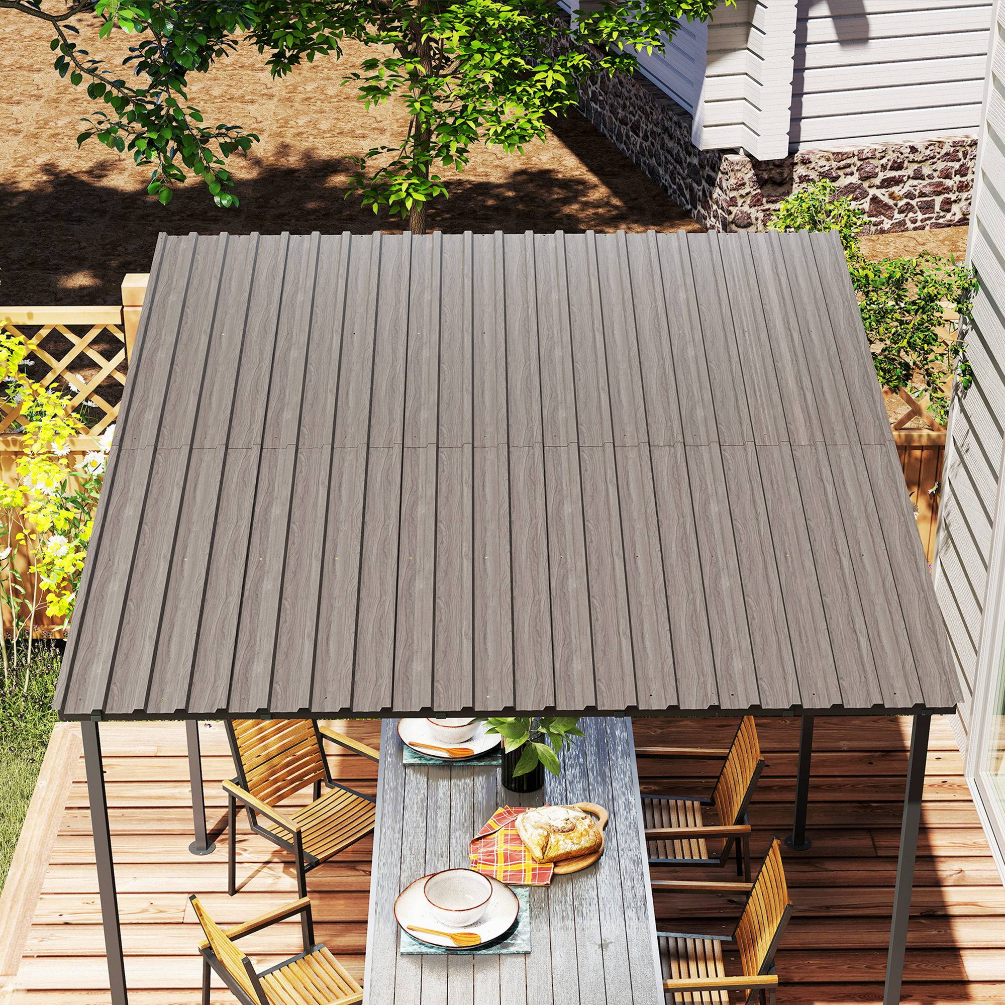 Lot de 12 panneaux en acier galvanisé résistant aux intempéries, 129 x 45 cm, effet bois gris clair - Image 9