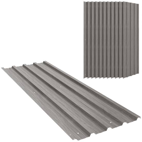 Lot de 12 panneaux en acier galvanisé résistant aux intempéries, 129 x 45 cm, effet bois gris clair - Image 2