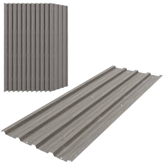 Lot de 12 panneaux en acier galvanisé résistant aux intempéries, 129 x 45 cm, effet bois gris clair - Image 1