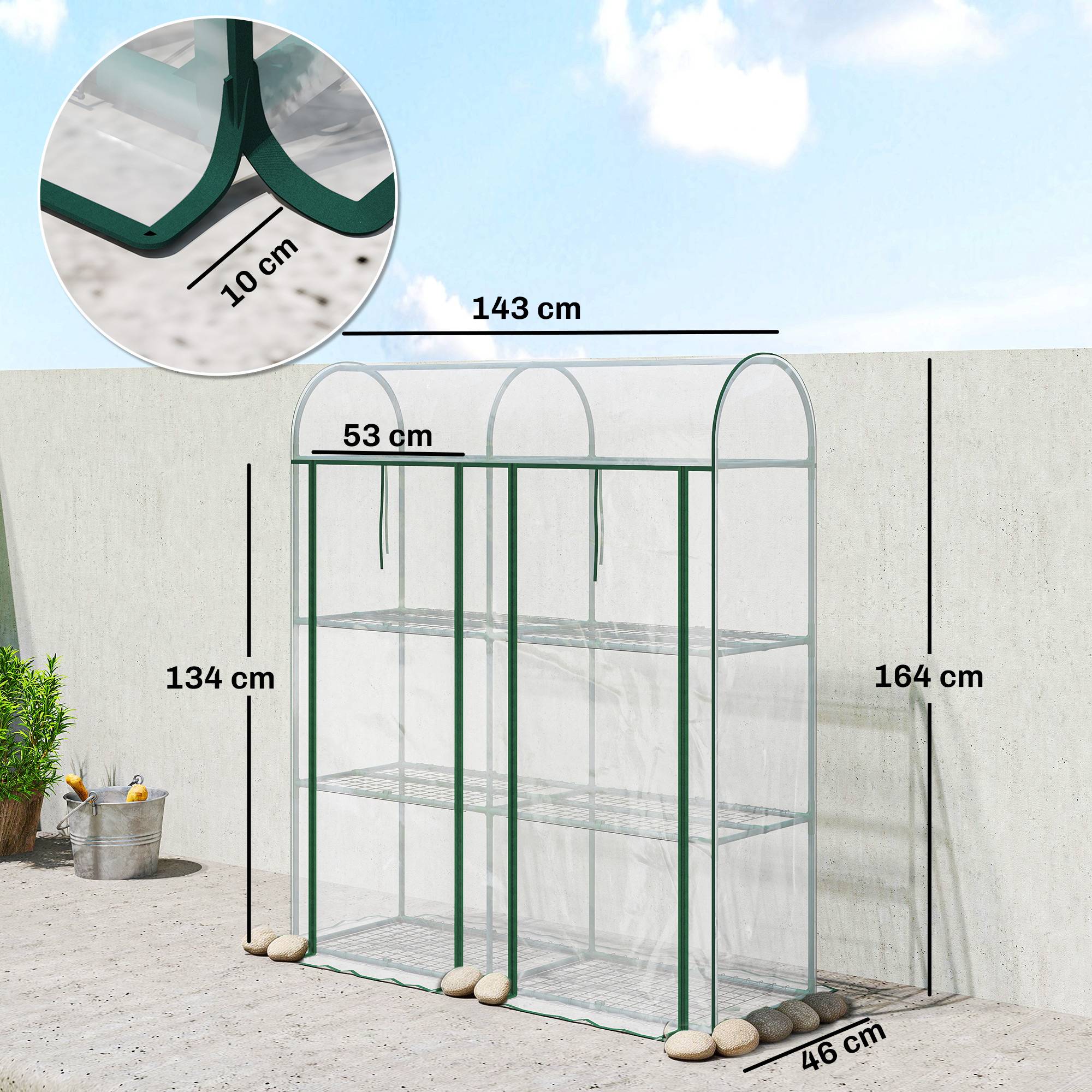 Sans Marque - Serre de Jardin avec étagères 3 niveaux, Petite Serre en Bâche PVC et Châssis Acier, 2 Portes Roulantes, Transparent - Image 5