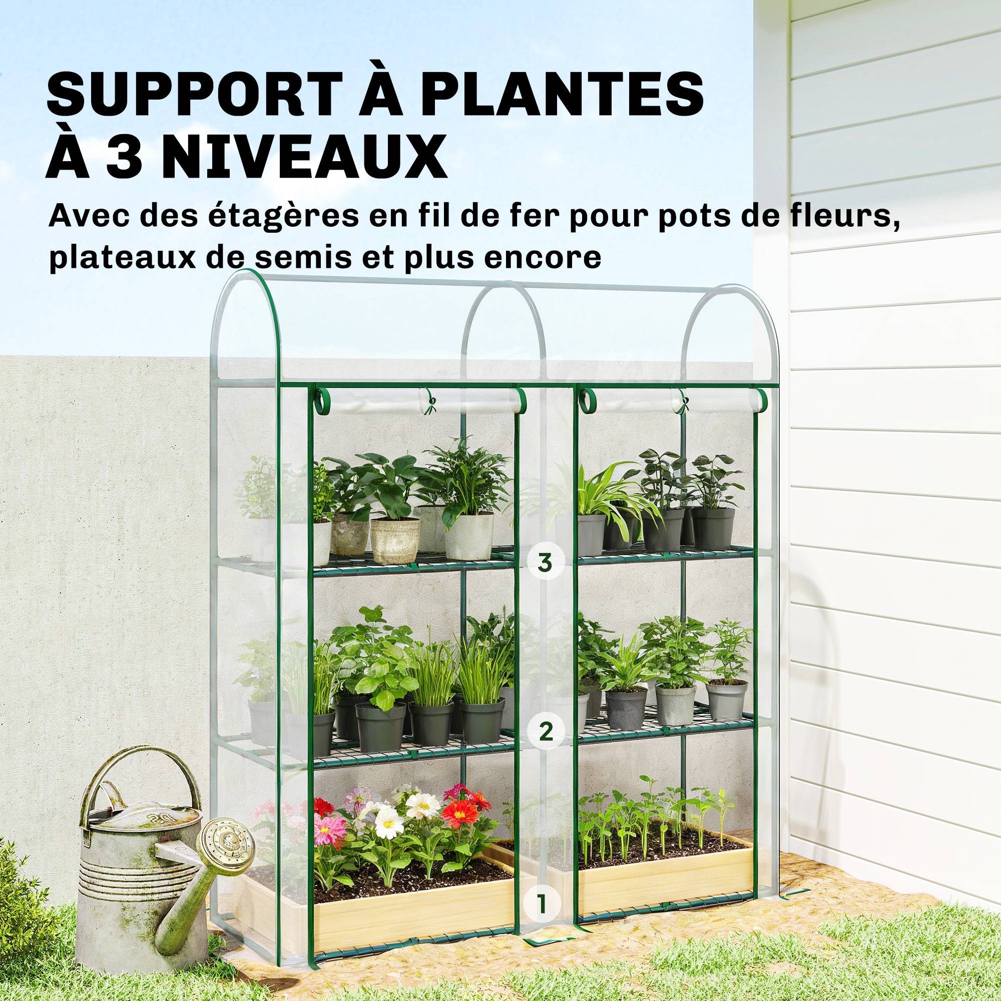 Sans Marque - Serre de Jardin avec étagères 3 niveaux, Petite Serre en Bâche PVC et Châssis Acier, 2 Portes Roulantes, Transparent - Image 6