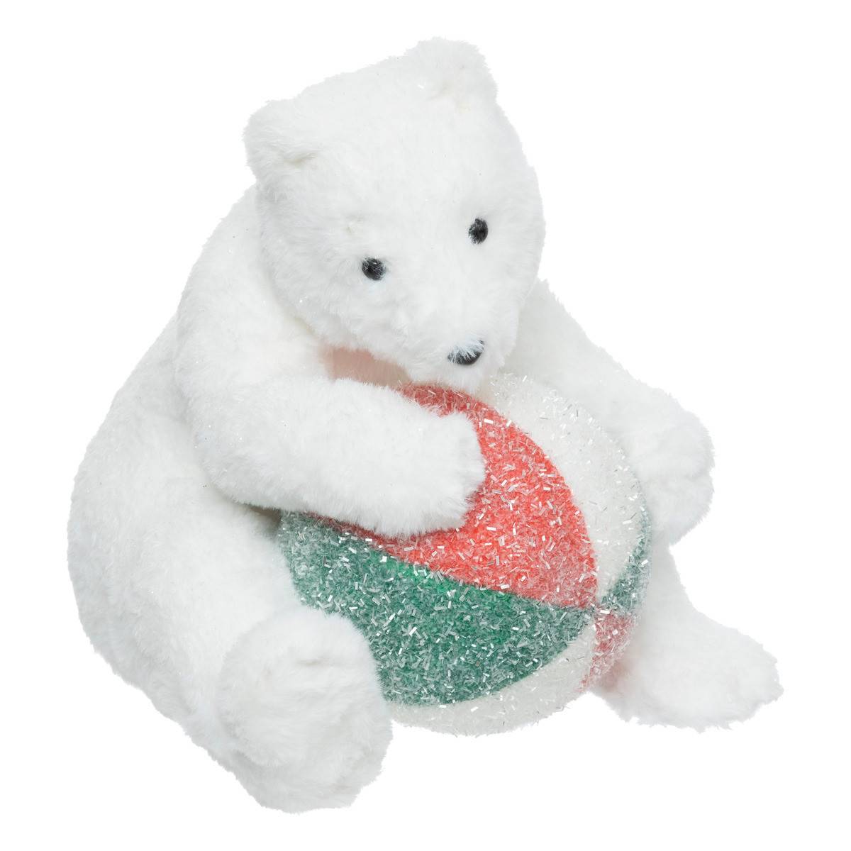 Fééric Lights & Christmas - Déco Noël Ours Blanc avec son ballon H 30 cm