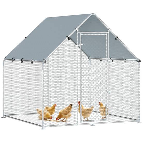 Poulailler en acier galvanisé avec toit résistant aux intempéries et aux UV et porte verrouillable, 2 x 2 x 2 m, argent - Image 1
