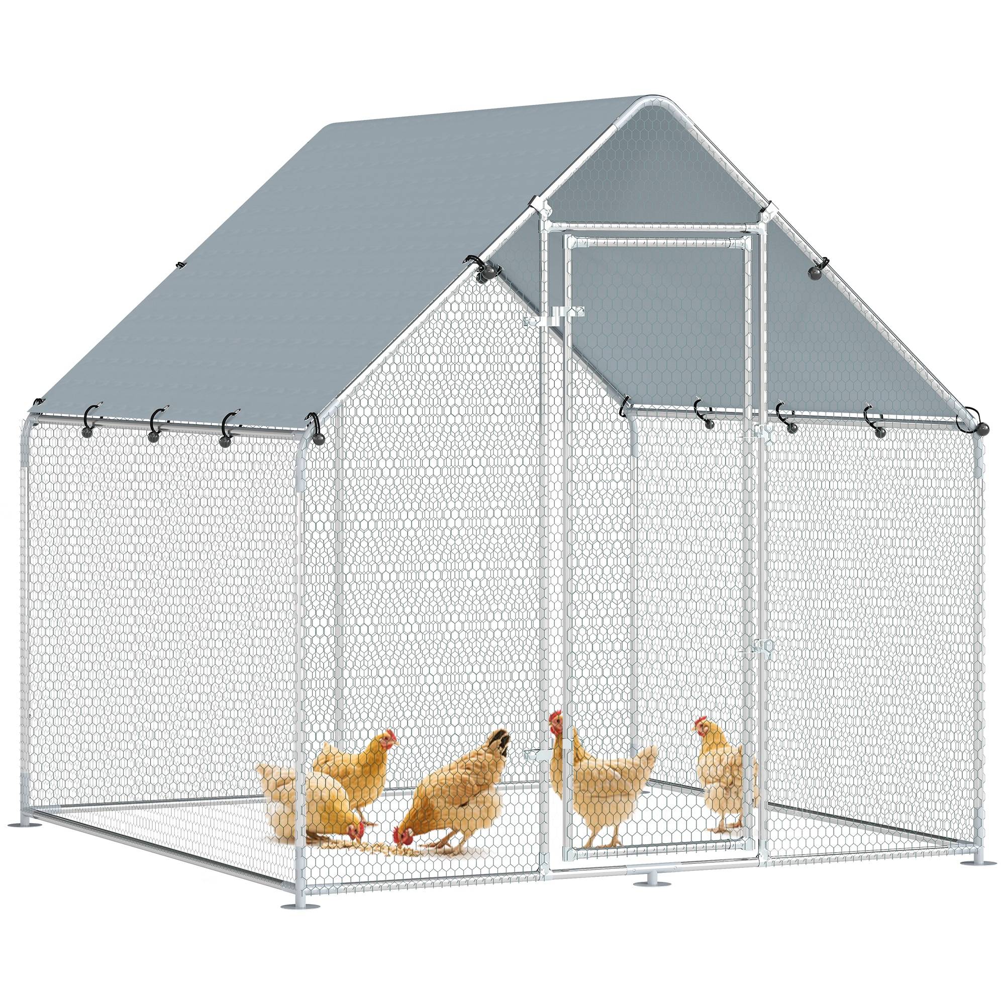 Poulailler en acier galvanisé avec toit résistant aux intempéries et aux UV et porte verrouillable, 2 x 2 x 2 m, argent - Image 1
