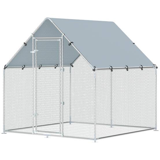 Poulailler en acier galvanisé avec toit résistant aux intempéries et aux UV et porte verrouillable, 2 x 2 x 2 m, argent - Image 2