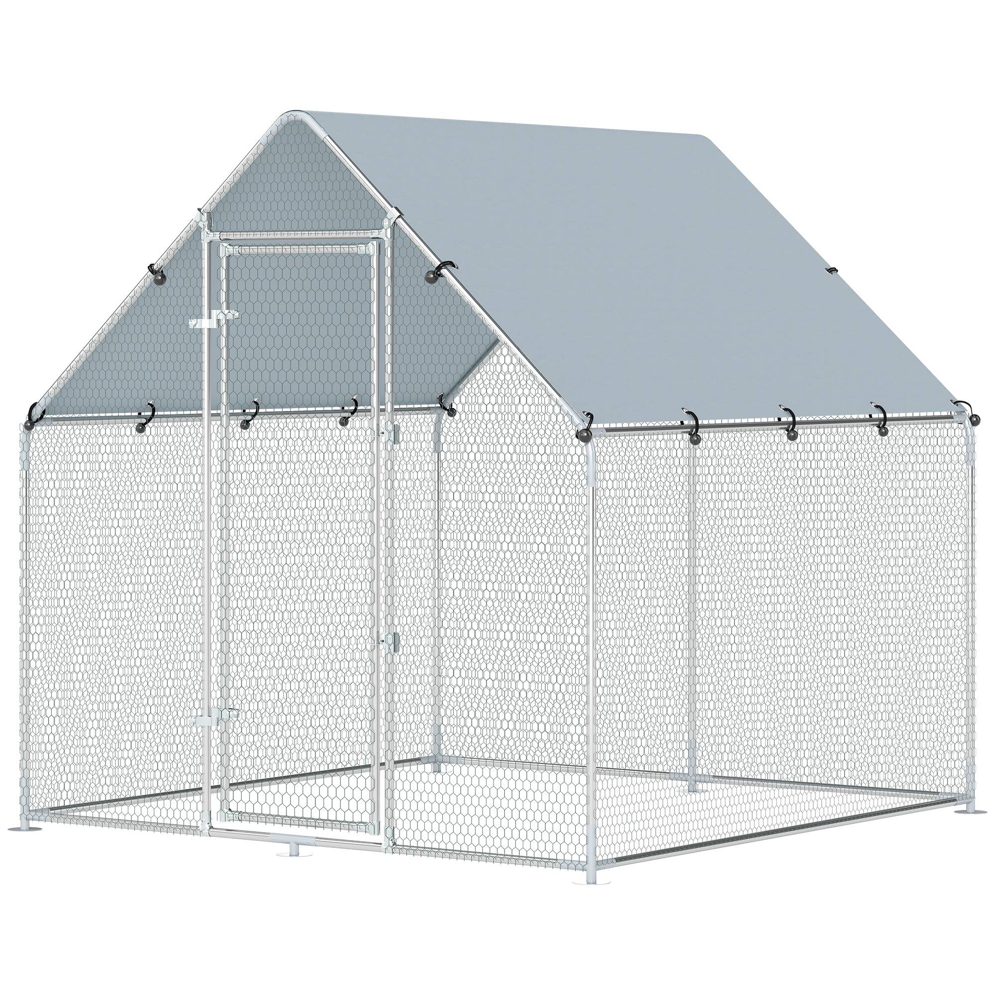 Poulailler en acier galvanisé avec toit résistant aux intempéries et aux UV et porte verrouillable, 2 x 2 x 2 m, argent - Image 2