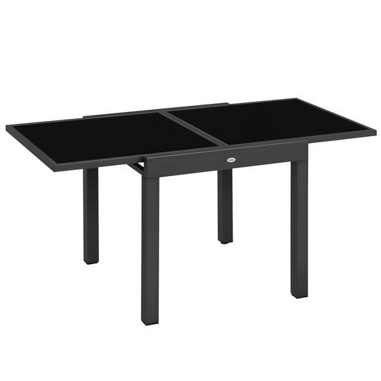 Table de jardin extensible en aluminium, rectangulaire, avec plateau en verre trempé pour terrasse, 80-160 x 80 x 75 cm, noire - Image 1