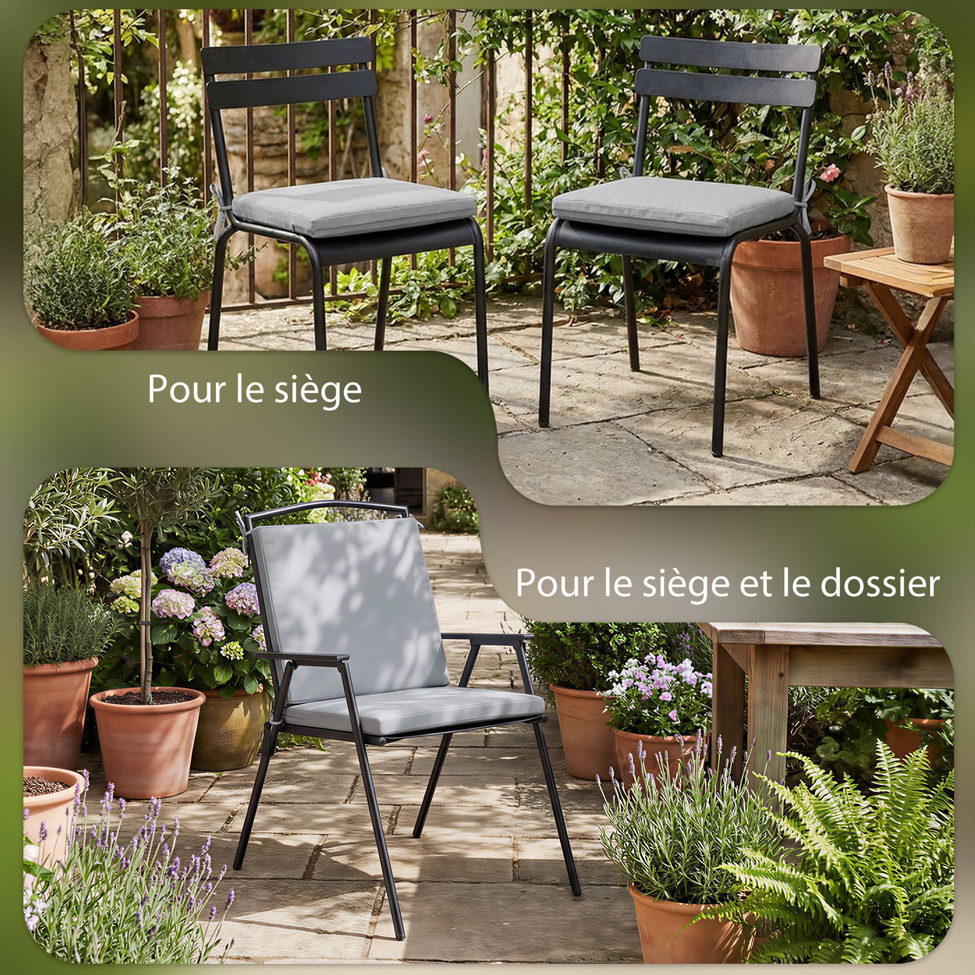 Outsunny - Lot de 2 coussins de chaise de jardin imperméables pour mobilier extérieur - antidérapants - lavables - 50x50 cm - gris - Outsunny - Image 5