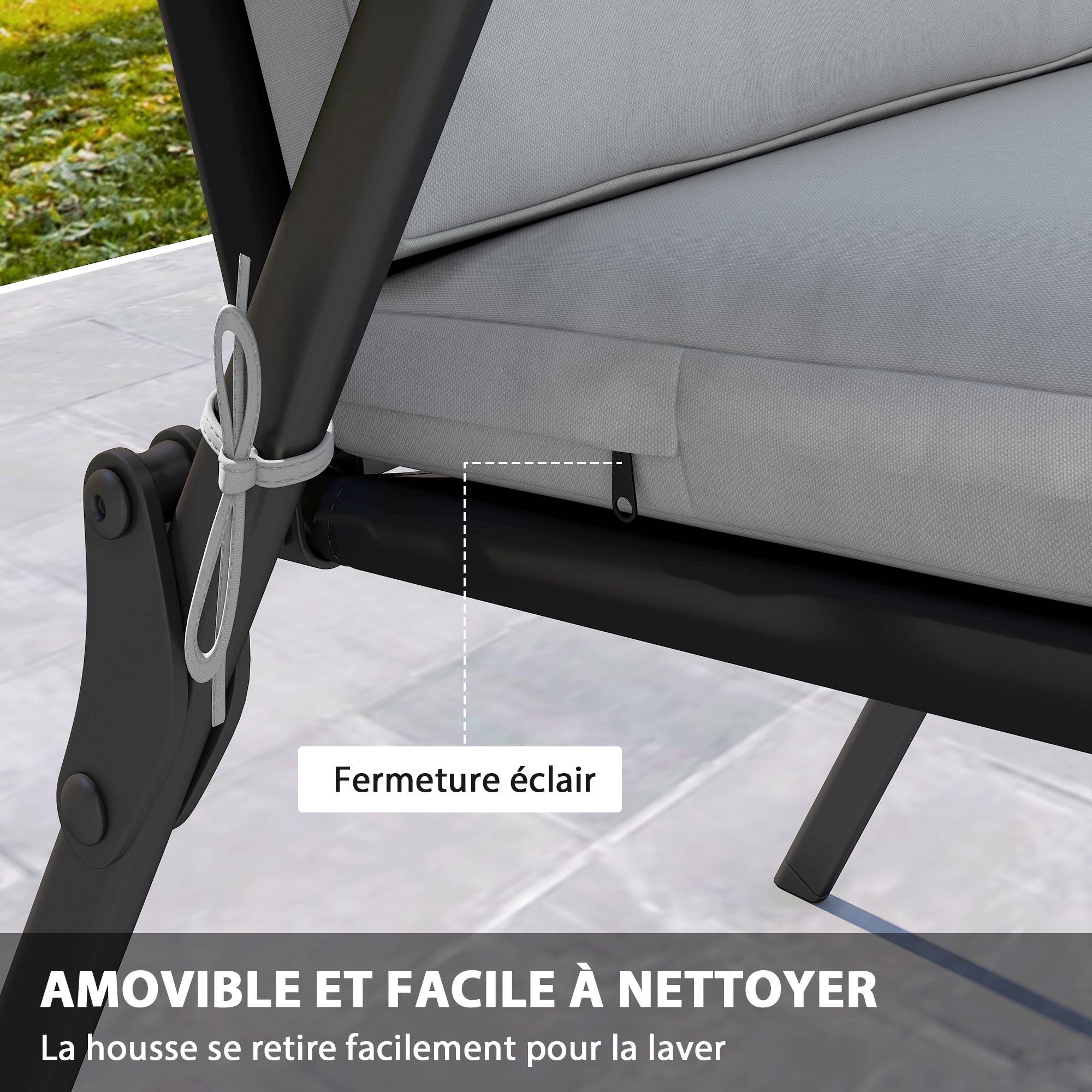 Outsunny - Lot de 2 coussins de chaise de jardin imperméables pour mobilier extérieur - antidérapants - lavables - 50x50 cm - gris - Outsunny - Image 4