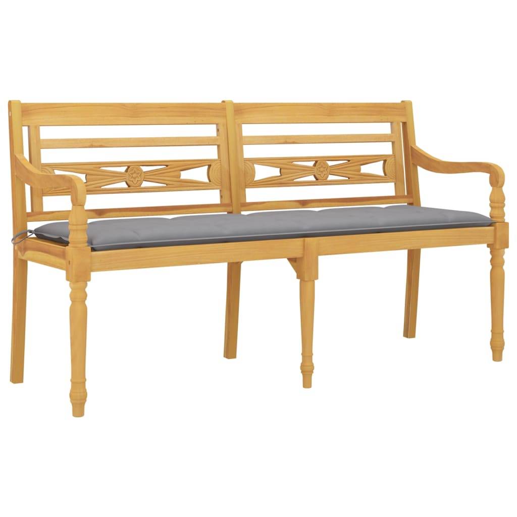 Helloshop26 - Banc de jardin meuble de patio d'extérieur terrasse avec coussin gris 150 cm bois de teck massif - Image 1