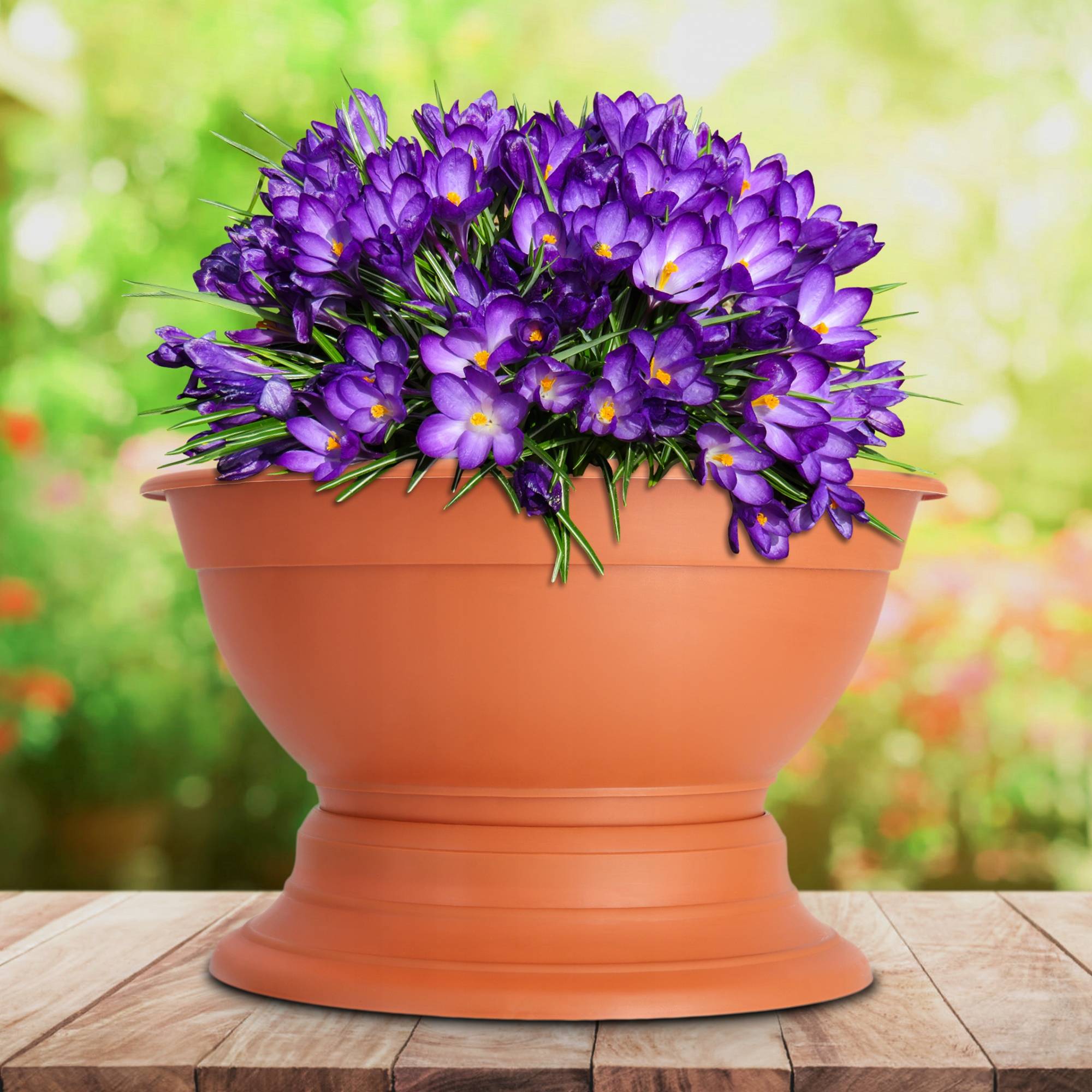 Pot à fleurs avec pied - En plastique résistant aux intempéries - Diamètre: 18 cm - Couleur terre - Image 9